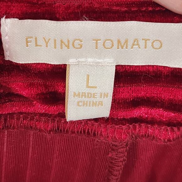 Flying Tomato Red Velvet Flare Leg Ribbed Stripe Velour Disco Pants Women's L - Picture 2 of 7